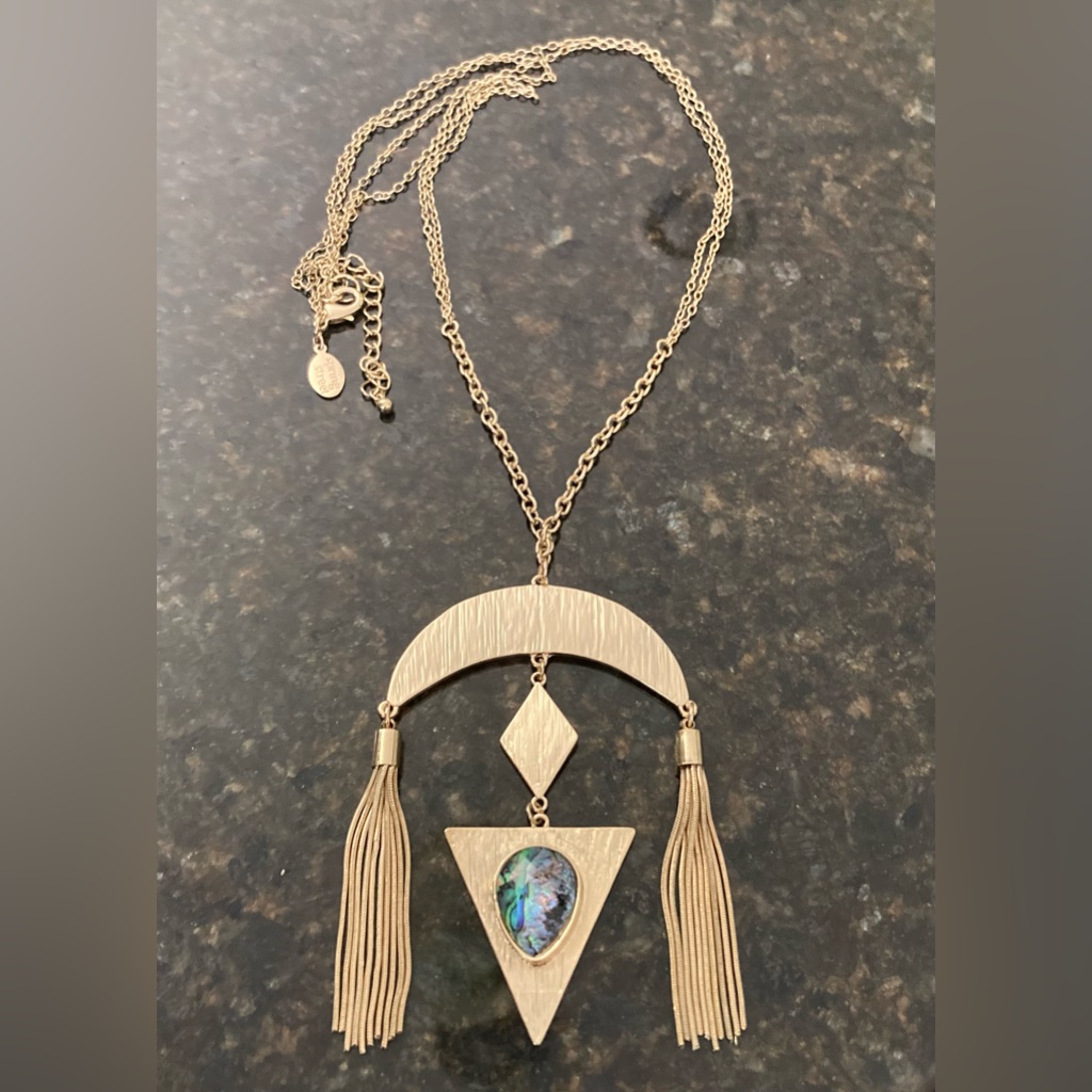 Spring Street Gold Tone Shapes Abalone Necklace 32$